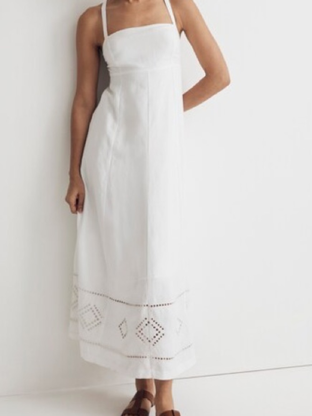 Madewell Embroidered Eyelet Tie-Back Cami Midi Dress